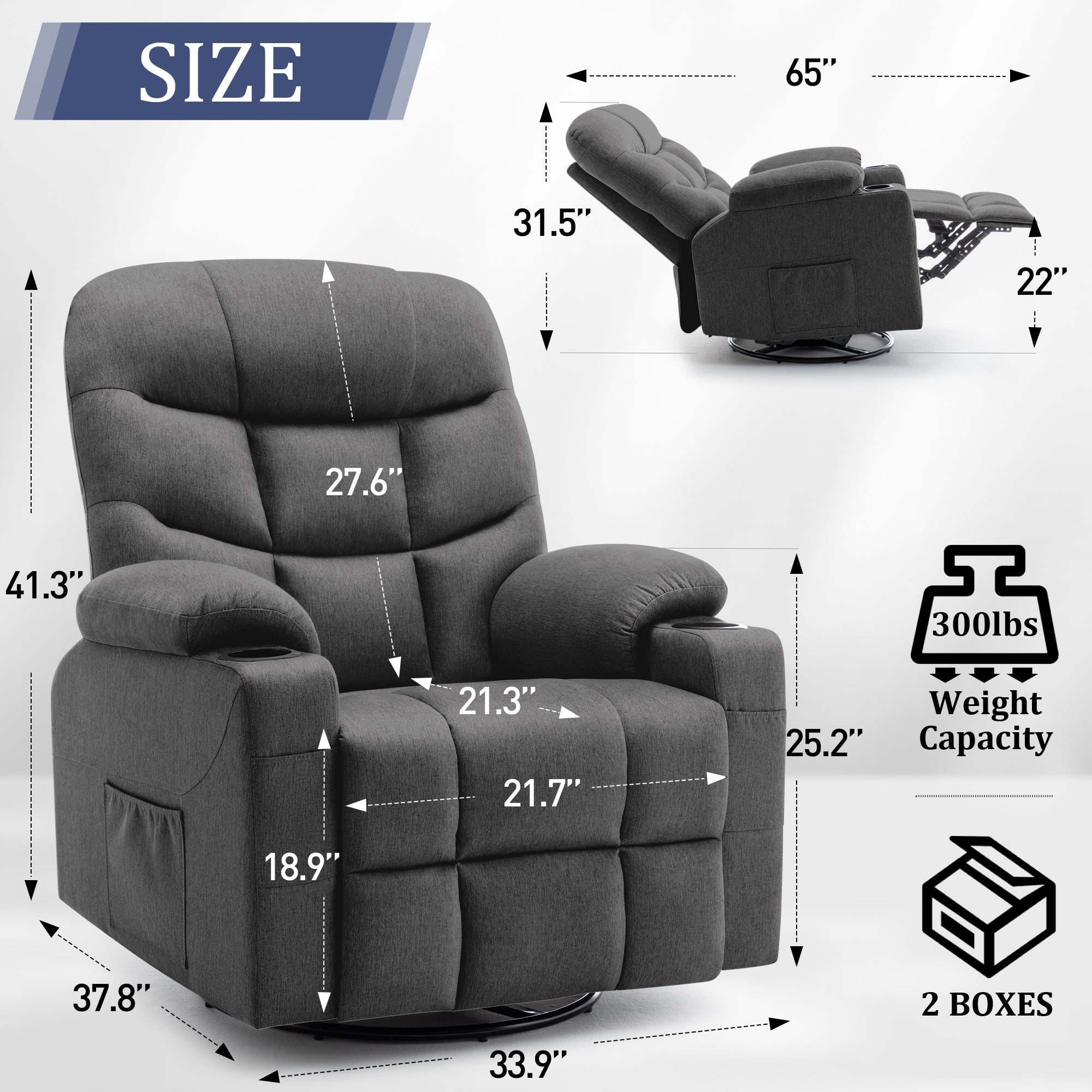 KORSER 360° Swivel Recliner Chairs for Adults