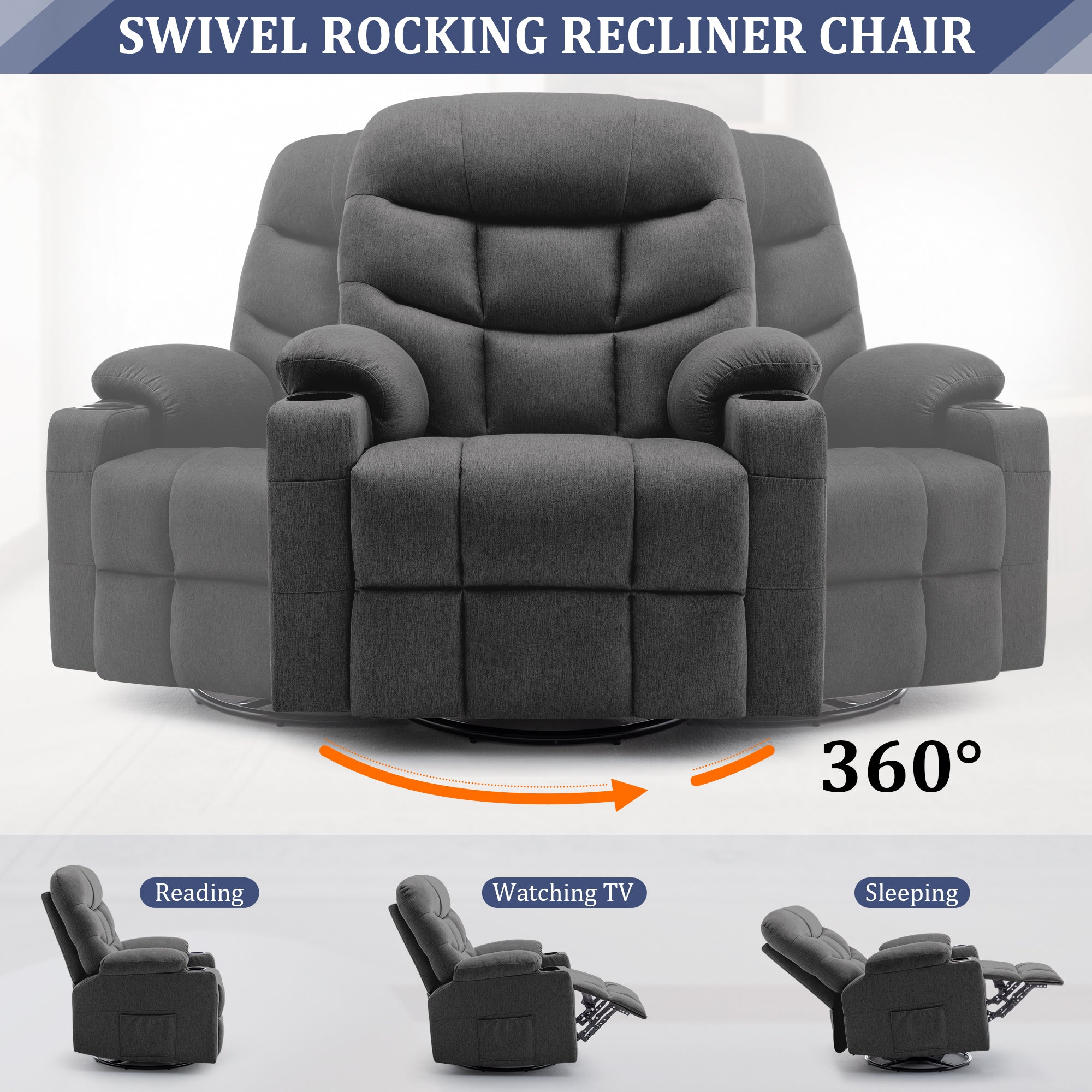 KORSER 360° Swivel Recliner Chairs for Adults