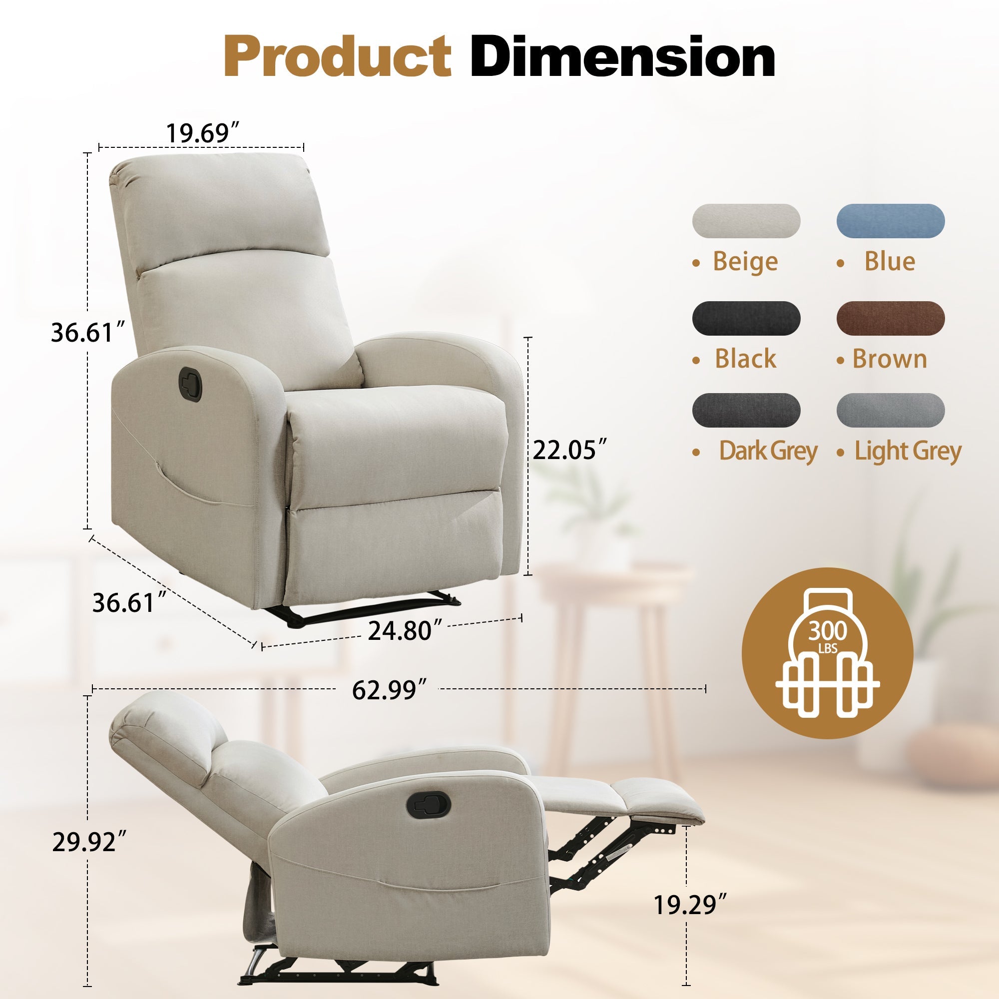 Korser Small Recliner Chair for Small Spaces Linen