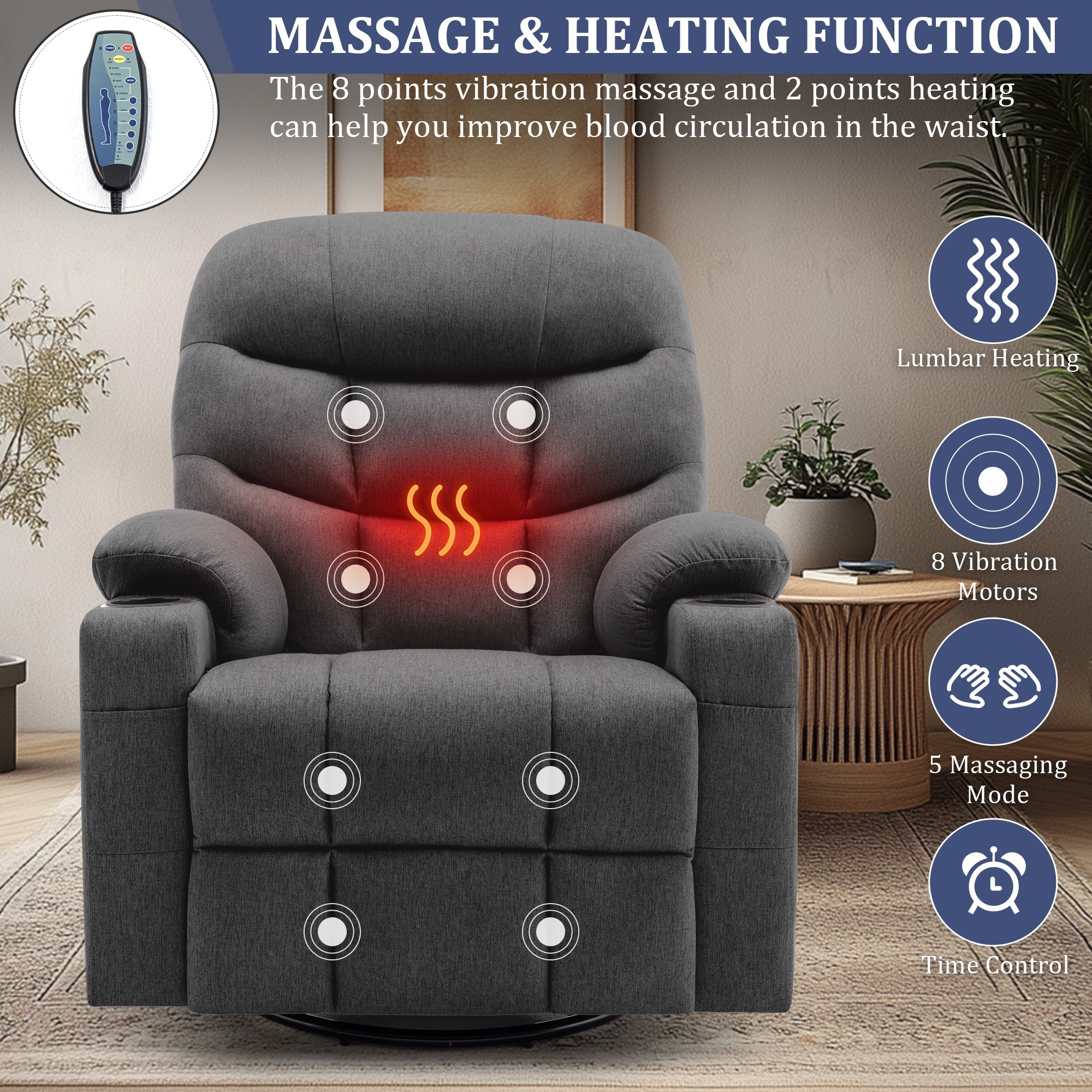 KORSER 360° Swivel Recliner Chairs for Adults