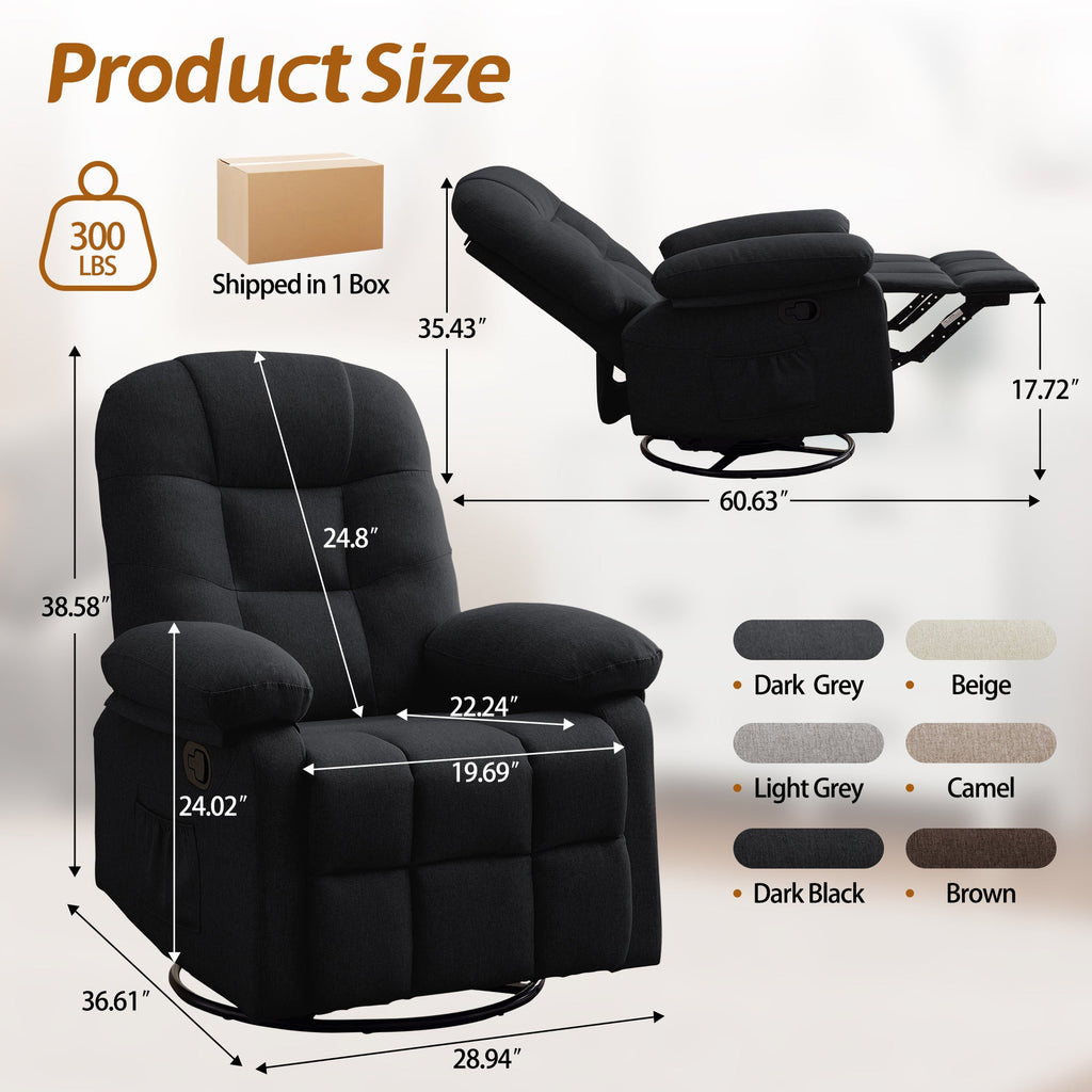 Korser Manual Swivel Rocker Recliner Comfort Chair for Living Room