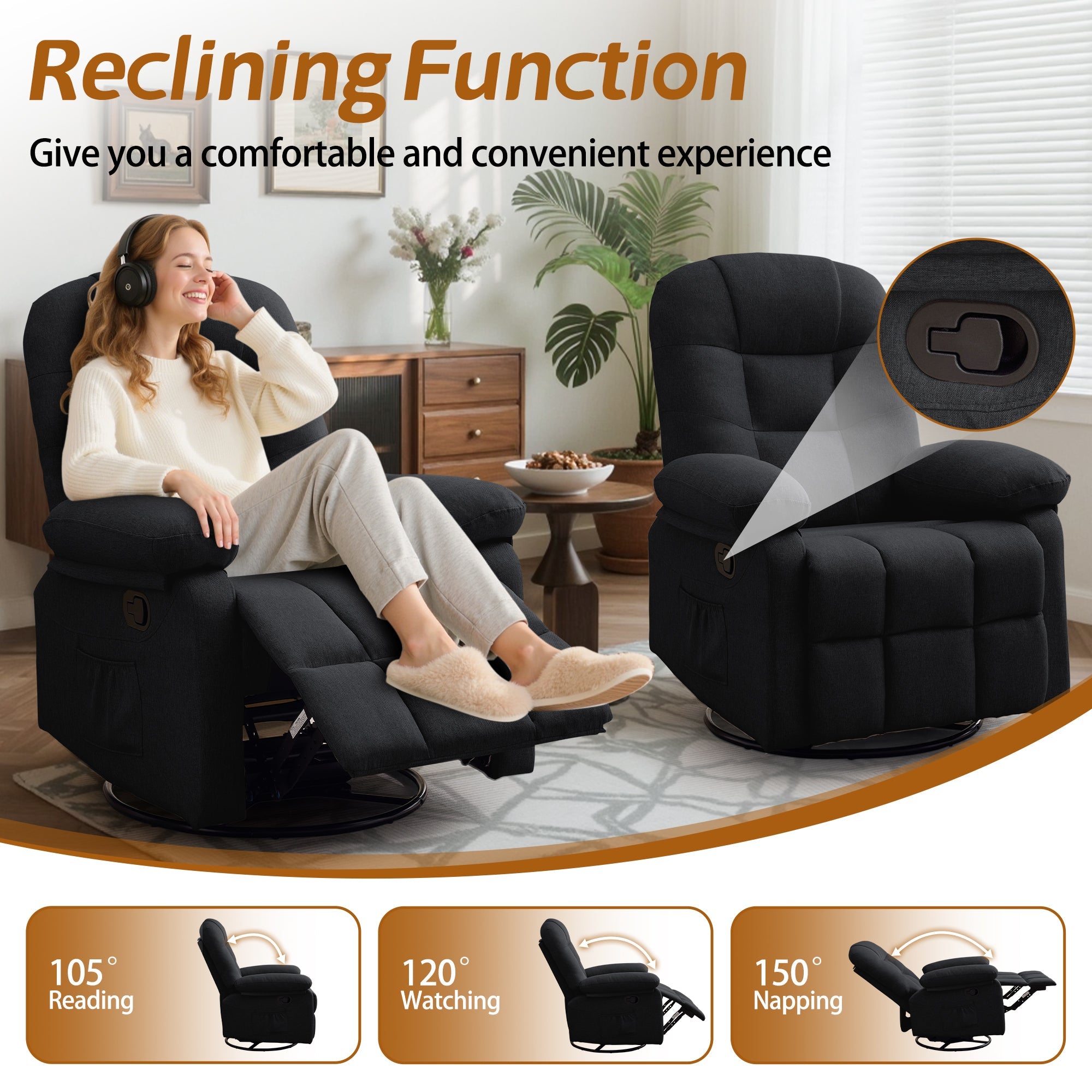 Korser Manual Swivel Rocker Recliner Comfort Chair for Living Room