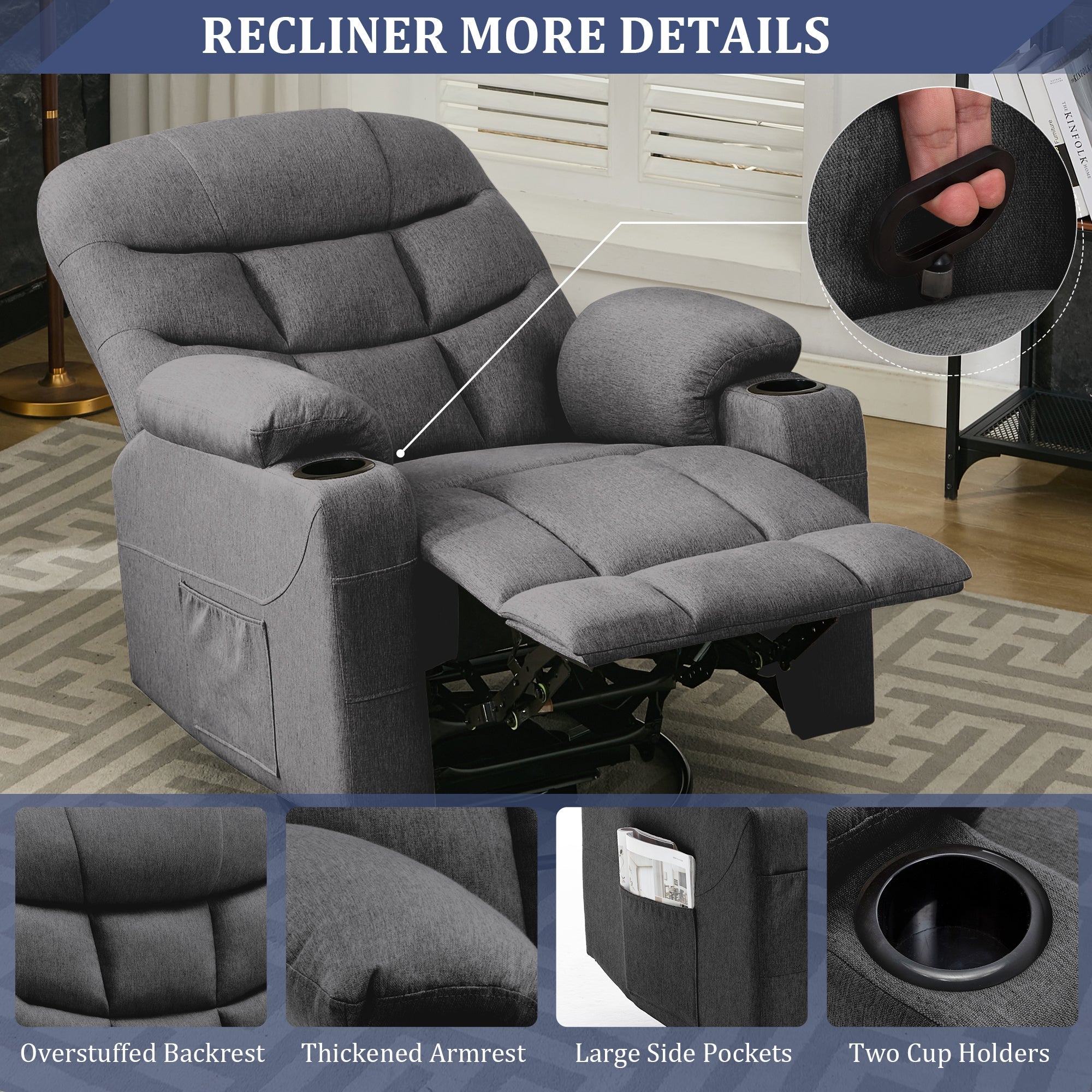 KORSER 360° Swivel Recliner Chairs for Adults