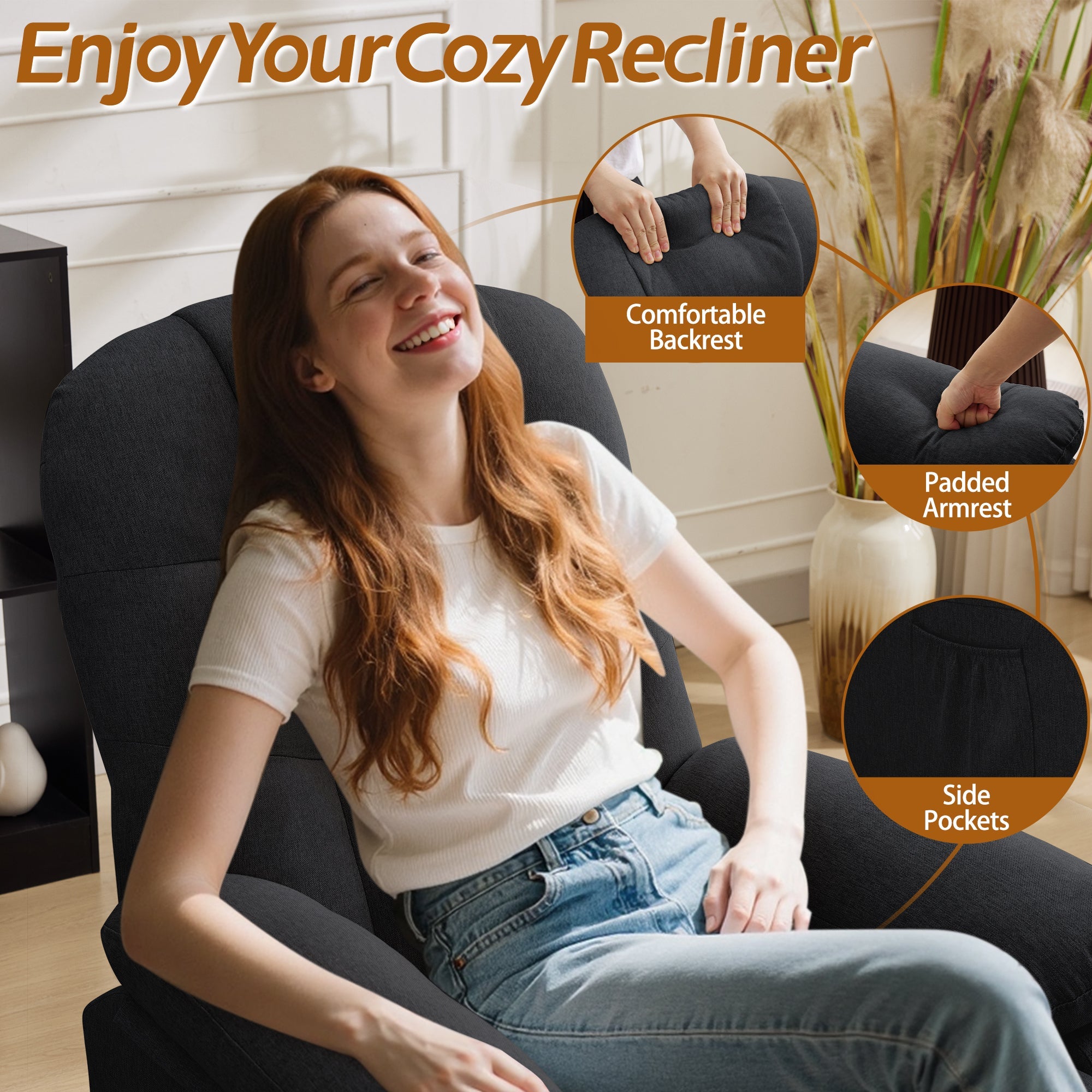 Korser Manual Swivel Rocker Recliner Comfort Chair for Living Room