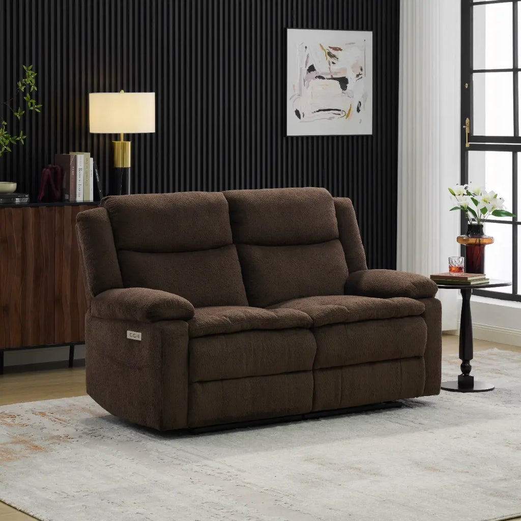 Brown Korser Marlow 2-seat modular reclining sectional sofa in a modern living room